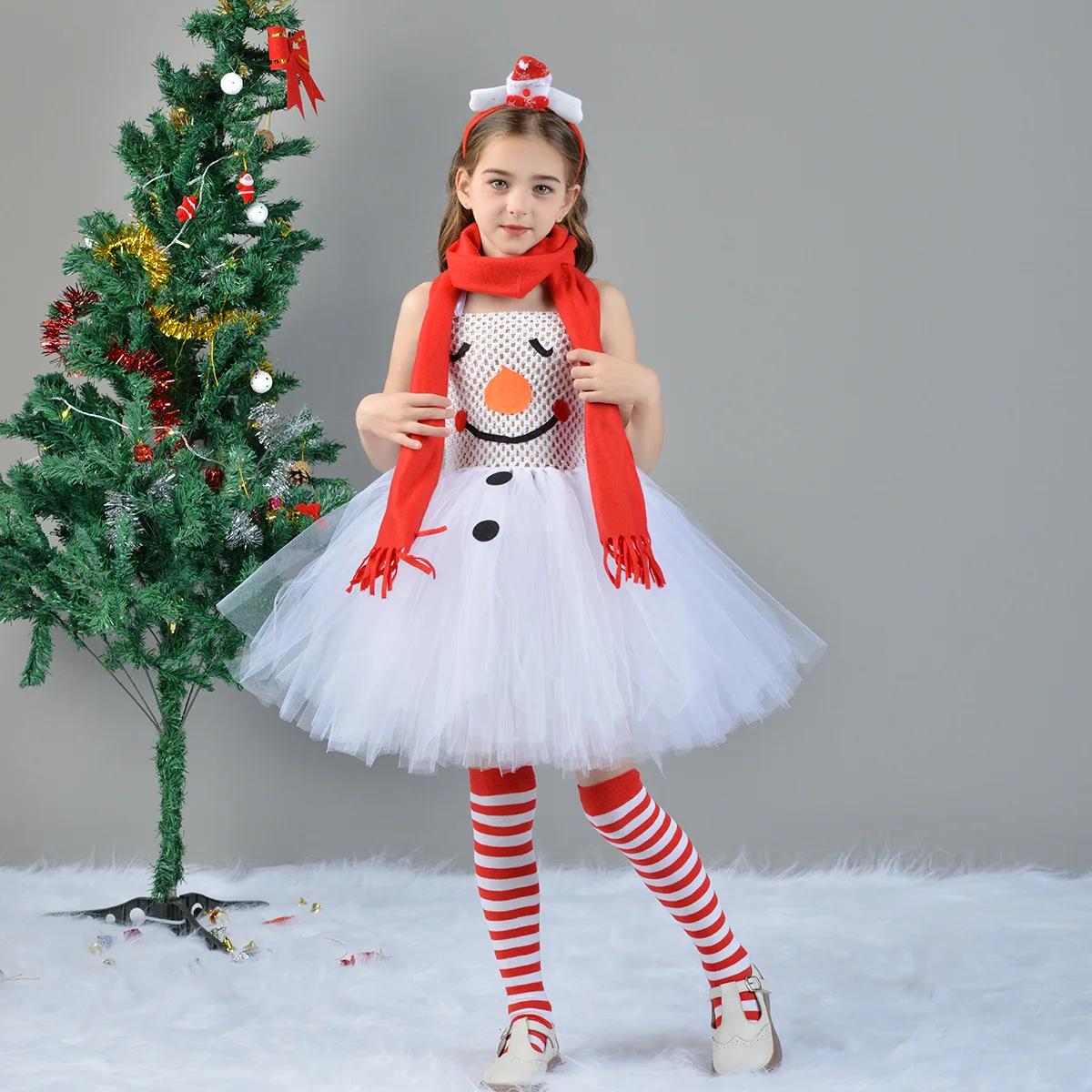 Baige Hot Products Children Christmas Tutu Dress With Headband Scarf  Stockings Snowman Costume for Girls