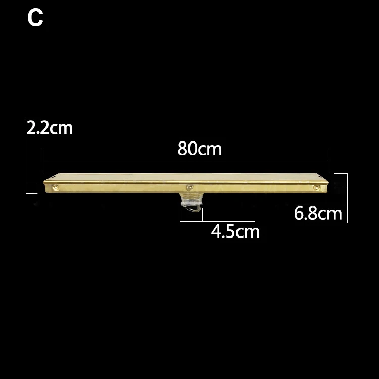 24 Inch Brushed Gold Uncoated Brass Modern Bathroom Shower Linear Rectangular Floor Drain