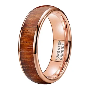 Coolstyle Jewelry 6mm Rose Gold Tungsten Ring for Men Women Fashion Engagement Wedding Band Koa Wood Inlay Comfort Fit