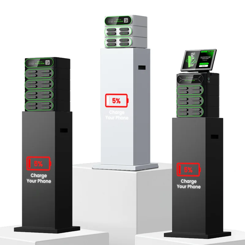 2025 New Product 8-16 Slots Stackable Power Bank Shared POS Rental Station with Touch Screen Mobile with Light Box