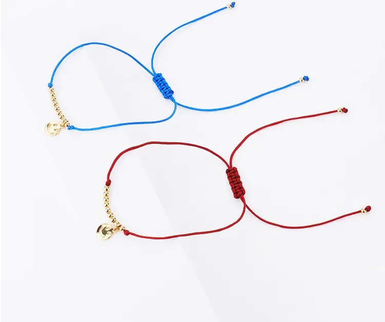 Colorful woven bracelet Smiling Face Rope Knot Friendship Bracelet Lucky  Round Gold Color  Beads Couple Bracelet Jewelry