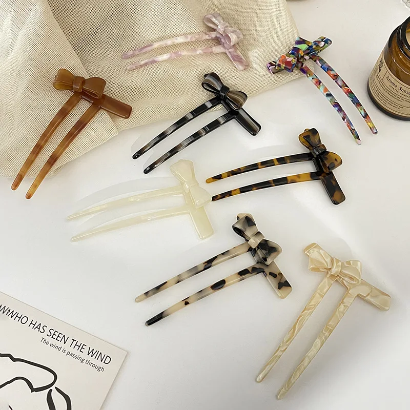 DOWELL Корейский простой ретро Модный Леопардовый ацетат U-образный бант для волос для женщин