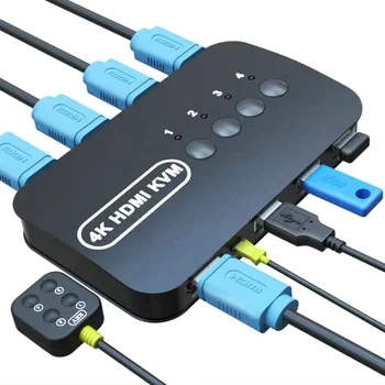 SYONG HDMI KVM Switch 4 Port 4K@30Hz 1 Monitor 4 Computers,USB 2.0,Hotkey & Button Switch