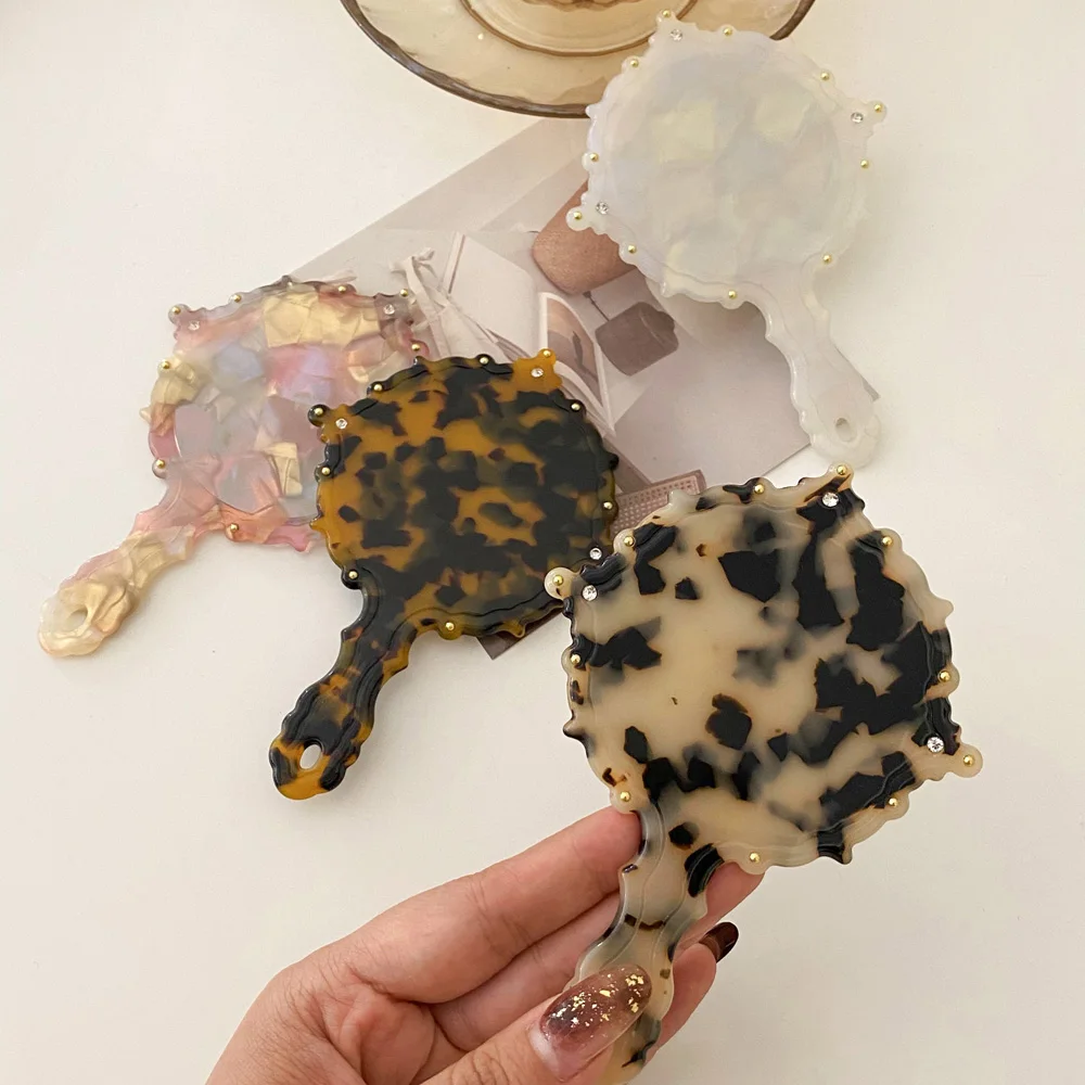 Small Hand Mirror Makeup Luxury For Stylish Round Vintage Rhinestone