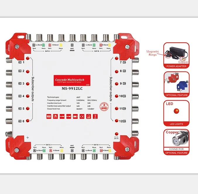 Cascade 9X8 9*9*8 Satellite Multiswitch with LED 9 Inputs 8 Outputs MS-9908LC
