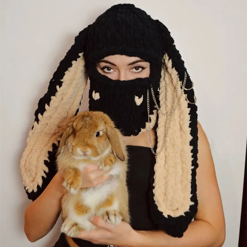 HZM-24439 Rabbit Ears Demon Horn Crochet Balaclava Ski Mask Custom