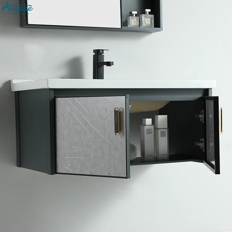 Wholesale custom high quality wall mounted aluminum mirror bathroom cabinet vanity sink details