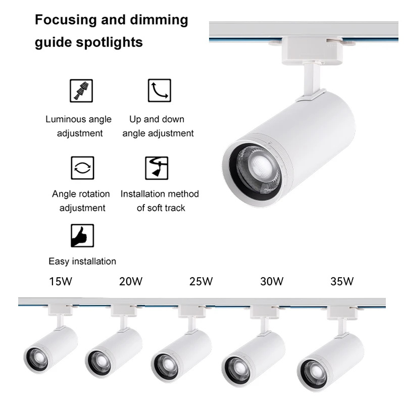 Modern 30W Factory Price LED Track Light Rail Lighting System Motorized Zoomable Adjust Aluminum Lamp COB 3-4 Lines Optional