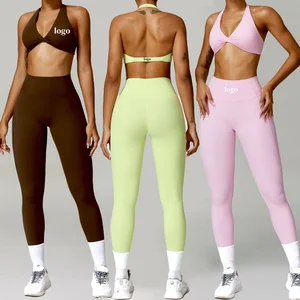 Wholesale Custom 2-Piece Sportswear Set Fitness Wear Beauty Back Halter Bra Elastic Women Gym Fitness Yoga Sets