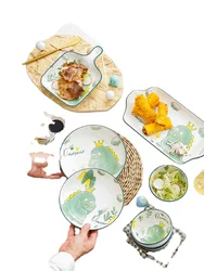 Western ceramic 56pcs Cookware Equator Jungle Series Tableware Set Bone China Bowls and Plates Porcelain Dinner set