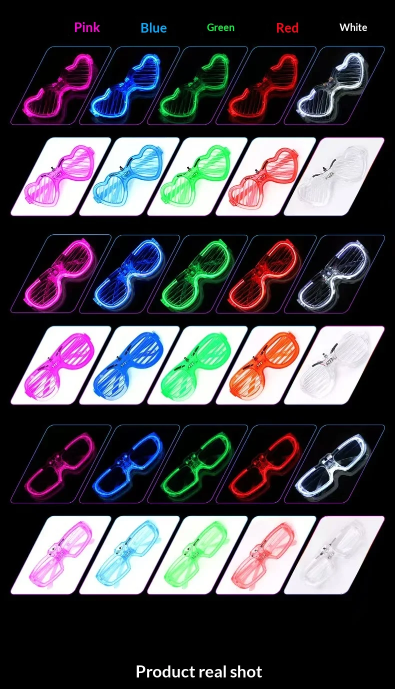 NINER9 Heart-shaped Louver Glowing Glasses Custom logo Holiday Glowing Props preview 5