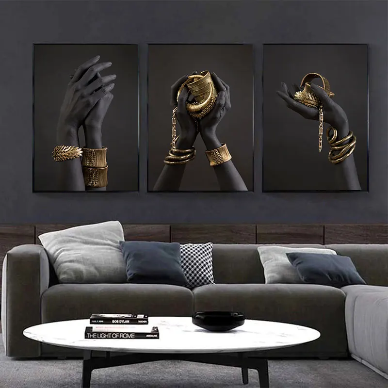 Living Room Decor Black Gold Hand Posters Prints Wall Pictures African Black  Paintings Canvas - Buy Canvas African Paintings,Black African  Painting,African Paintings Canvas Product On Alibaba.Com