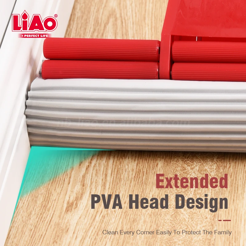 LiAo 27cm Easy Wringing Quadruple Magic PVA Roller Foam Squeeze Mop with Absorbent Sponge Head