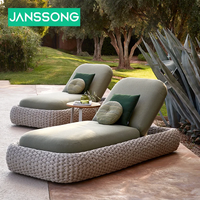 Outside Hotel Lounger Aluminum Frame Sunbed Villa Terrace Rattan Outdoor Pool Sun Lounge Garden Lounge Chair Patio Furniture Set