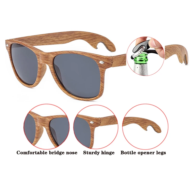 Wholesale promotional sunglasses for men and women promotion gift uv400 glasses 2024 beer opener eyewear wood grain frame