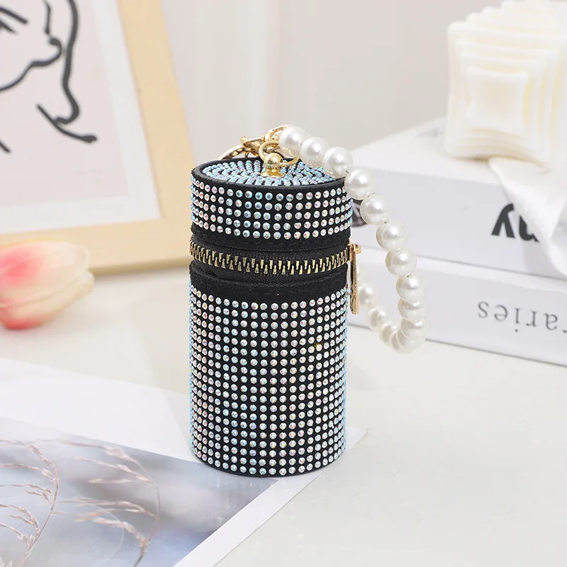Travel Mini Diamonds Lipstick Case Gold Keychains Keeper Bag Lipstick