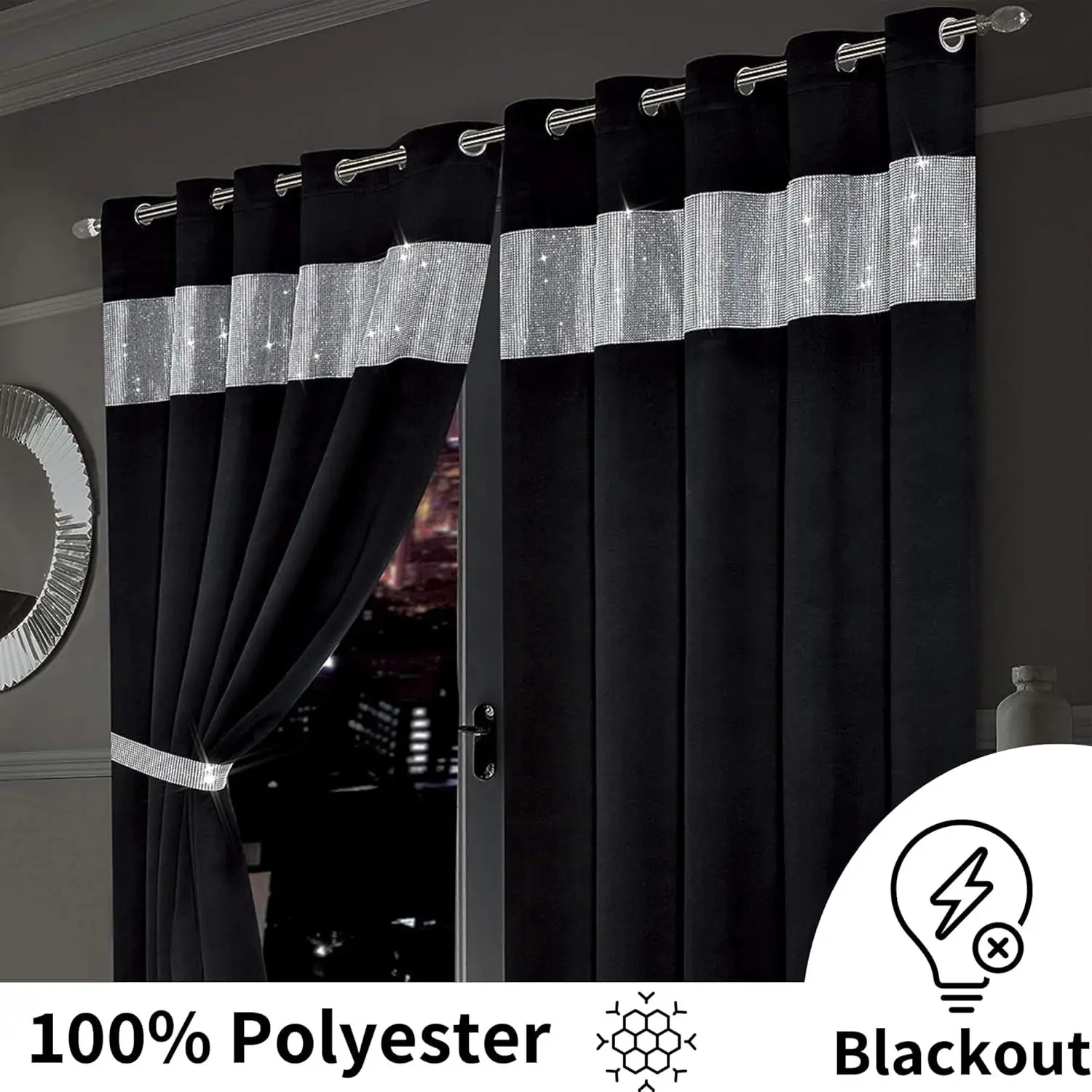 DaiRui Fancy Velvet Fabric with Crystal Beads Holland Velvet Curtains for the Living Room