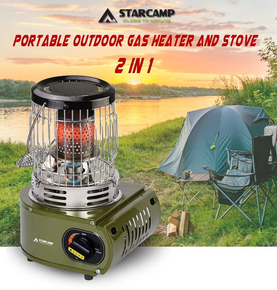 STARCAMP 2-in-1 Outdoor Portable Camping Butane Gas Heater and Stove 2000W  Steel Patio Heaters for Outdoor Use