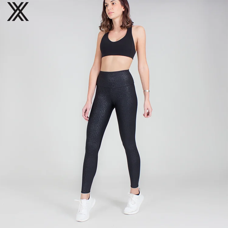 High Waist Liquid Fabletics Leggings Custom Factory Made Anti-Bacterial Waterproof Lightweight Black Brown With Leopard Print