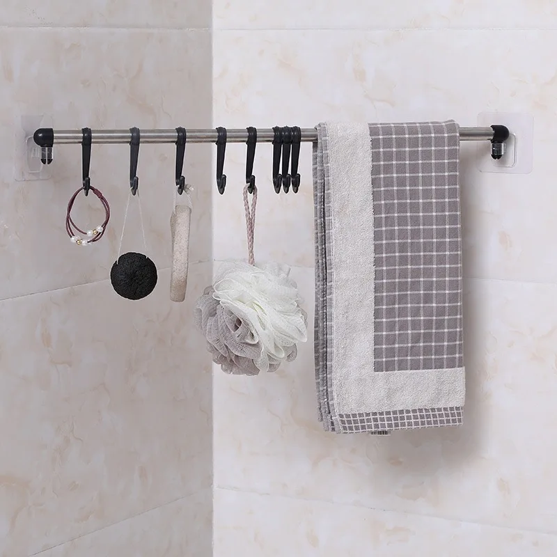 Traceless dual-use towel rack strong wall stick nail free bath towel rack wall hanging free punching details