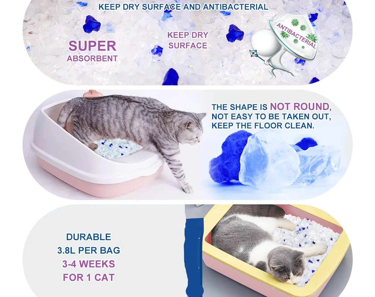 Genius Nonclumping Lightweight Silica Gel Crystals Cat Litter With 5