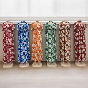 Wholesale New French Floral Women's Summer Vintage Short-sleeved Lace-up Casual Dresses