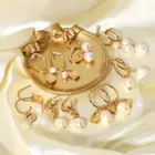 Bridal 14k 18K Gold Dangle 925 White Pearl Hoop Cuff Earrings Set Pure Shell South Sea Natural Freshwater Stud Pearl Earrings