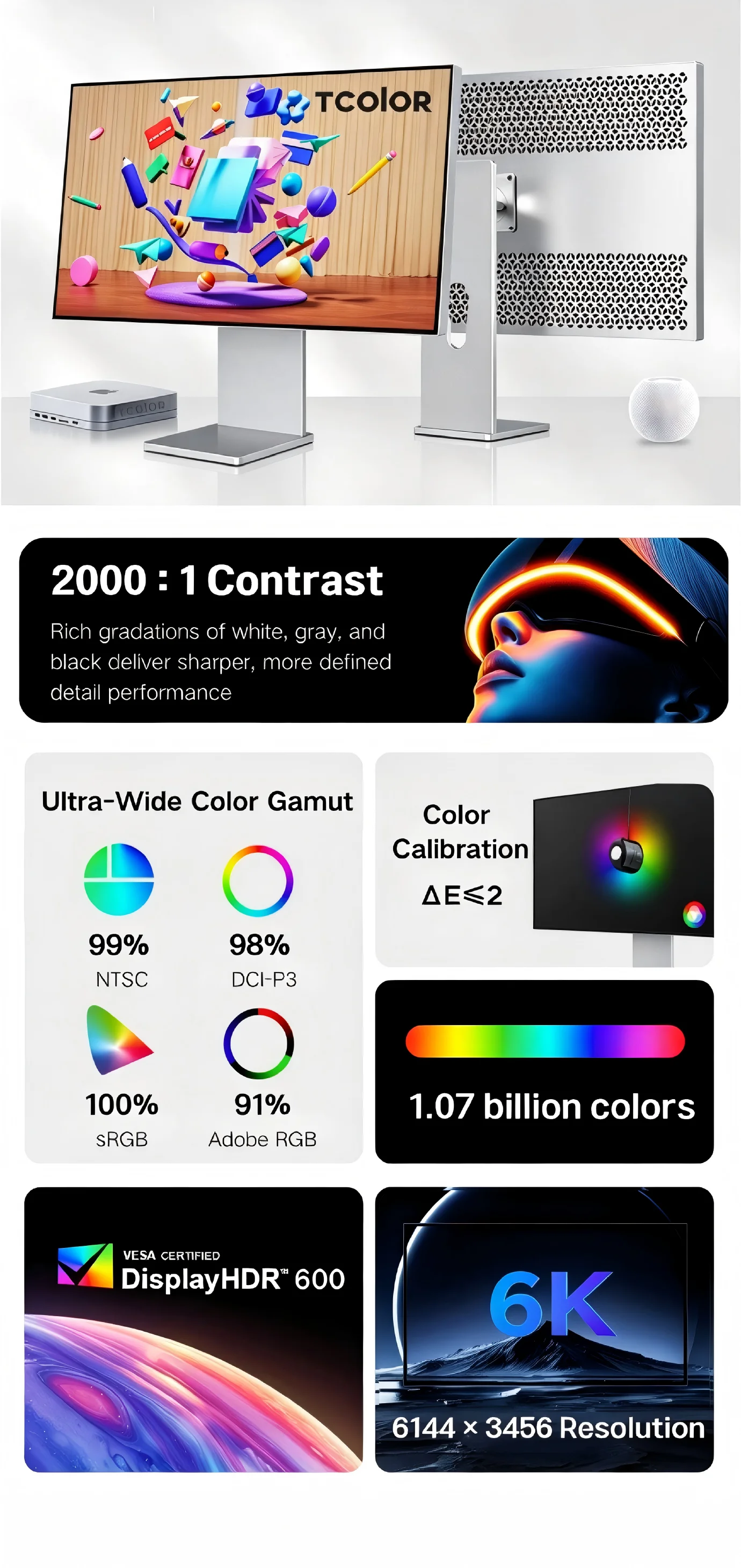 6Kモニター 32インチ アルミ製 TCOLOR TCOLOR Pro Studio Display 6K Monitor 32 Inch Ultra-thin Vertical