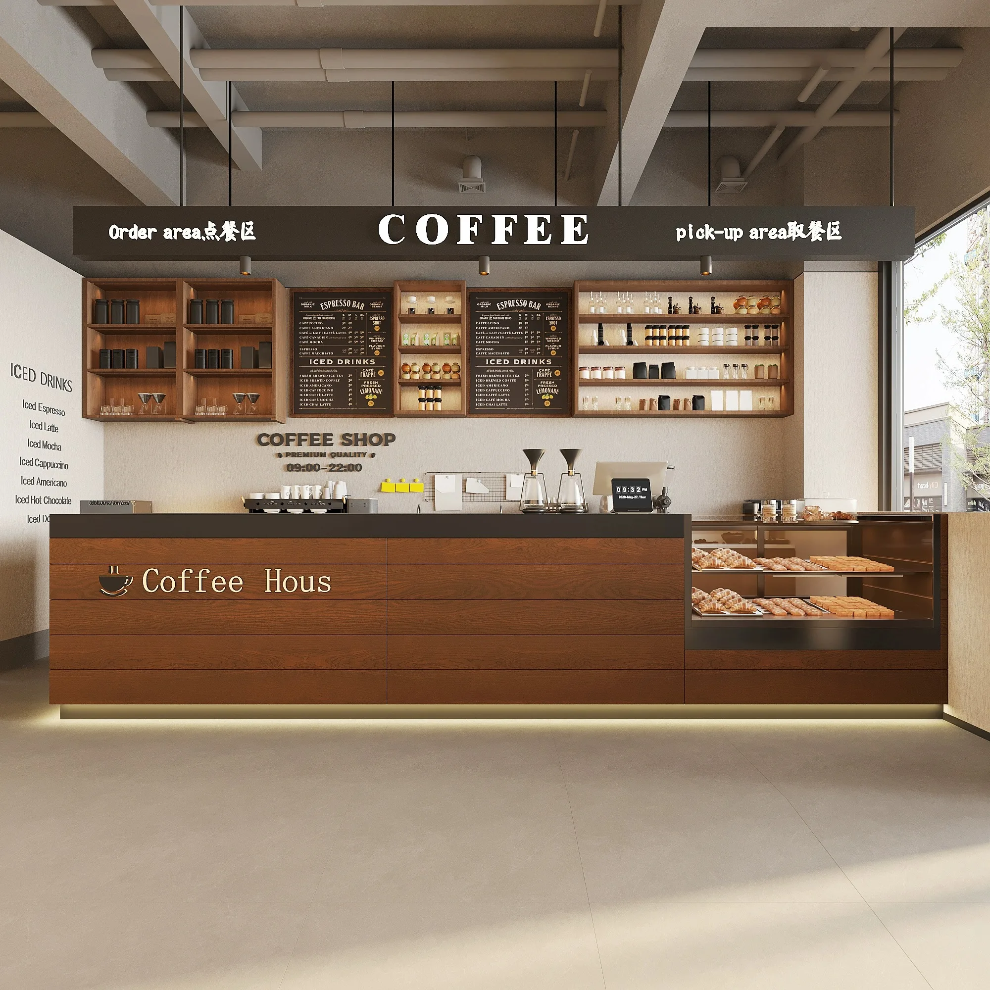 Modern Style Coffee Shop bar Counter Cashier, Bread Cake Dessert Shop Display Cabinet, Dining Front Desk Corner Customization