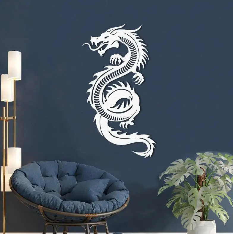 Decorazione Da Parete In Metallo Con Drago, Scultura Fantasy Taglio Laser 30cm Per Soggiorno, Regalo Per Amanti Del Fantasy - 2