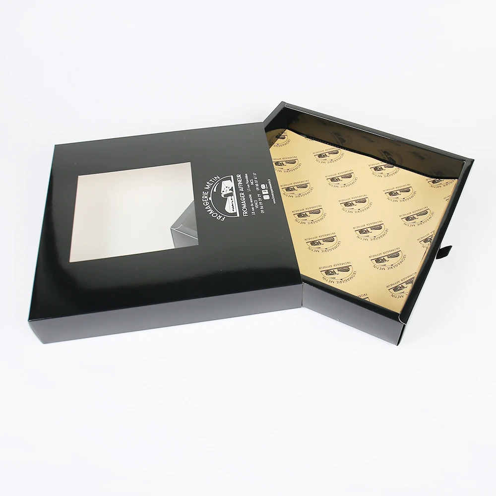 Customized High-End White Folding Card Drawer Box Silver Hot Stapling PVC Window Design UV Kraft Liner Foil Premium Food