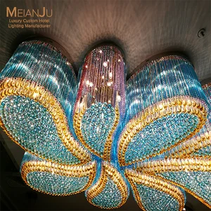 Custom Extra Decorative Luxury Glass Large Flush Mount Floral Crystal Chandelier Ceiling Light for Hotel Restaurant Villa