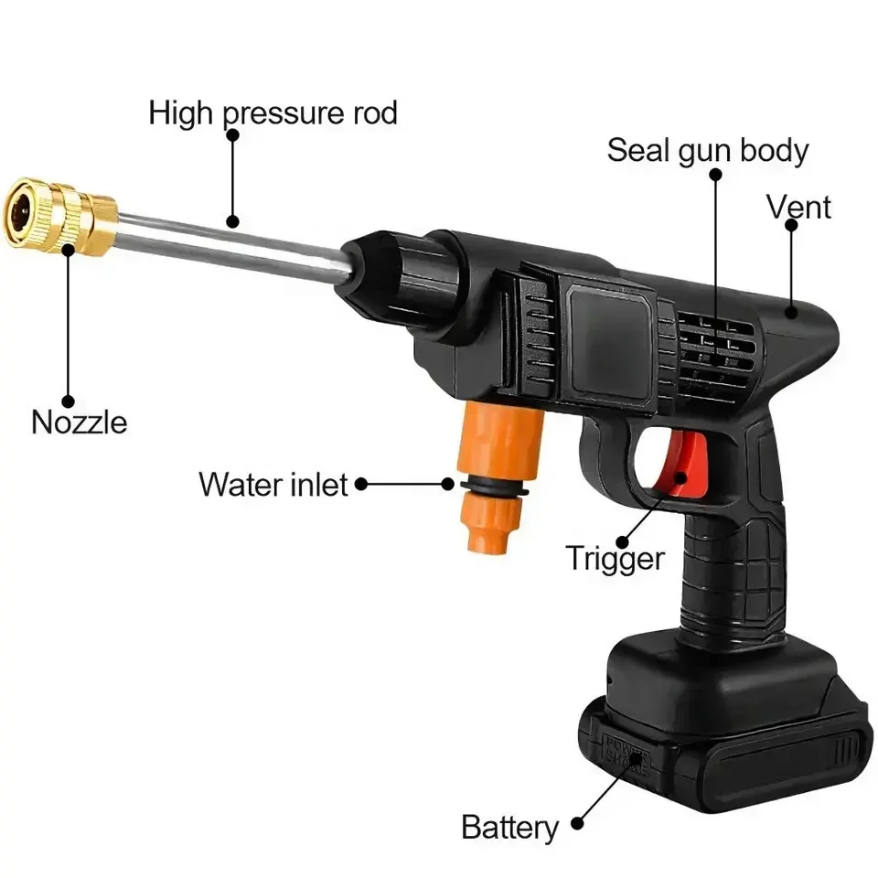 Ronix Wireless Car Wash Gun,21v Cordless High Pressure Car Washer Sprayer Portable Car Wash Gun