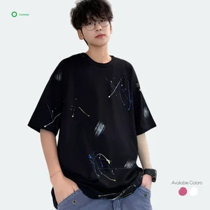 Men Summer Loose Knitted Digital Print Short-Sleeve T-Shirt Polyester/Cotton Breathable Casual