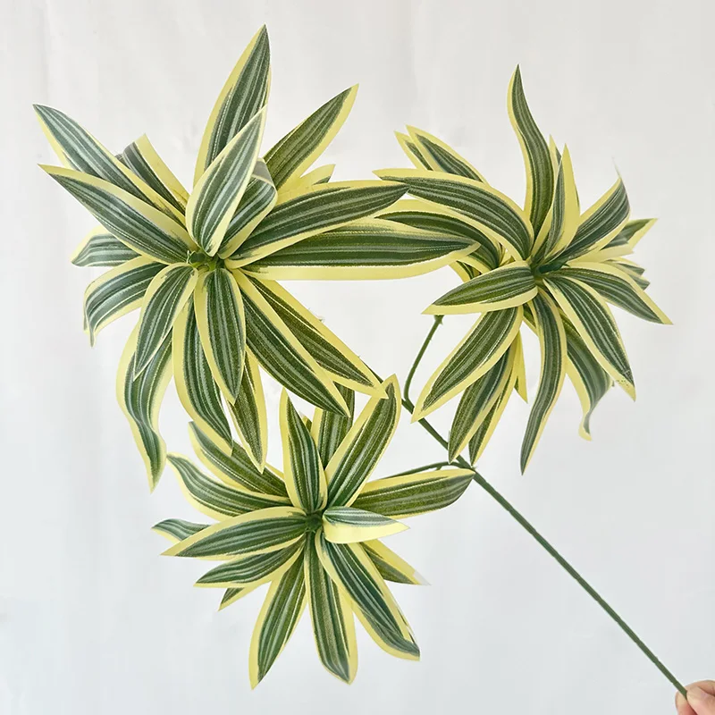 product high quality new silk screened yellow edge lily leaves green artificial plant indoor outdoor christmas new year decorations-54