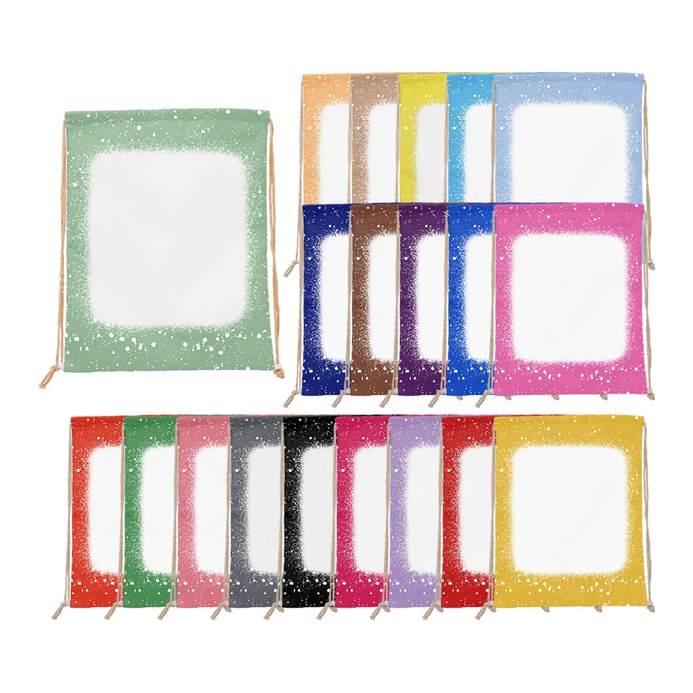 Customize Sublimation Blanks Tie-dye Bleached Drawstring Canvas Backpack Bundle Pocket Library Bag Portable Shopping Linen Bag