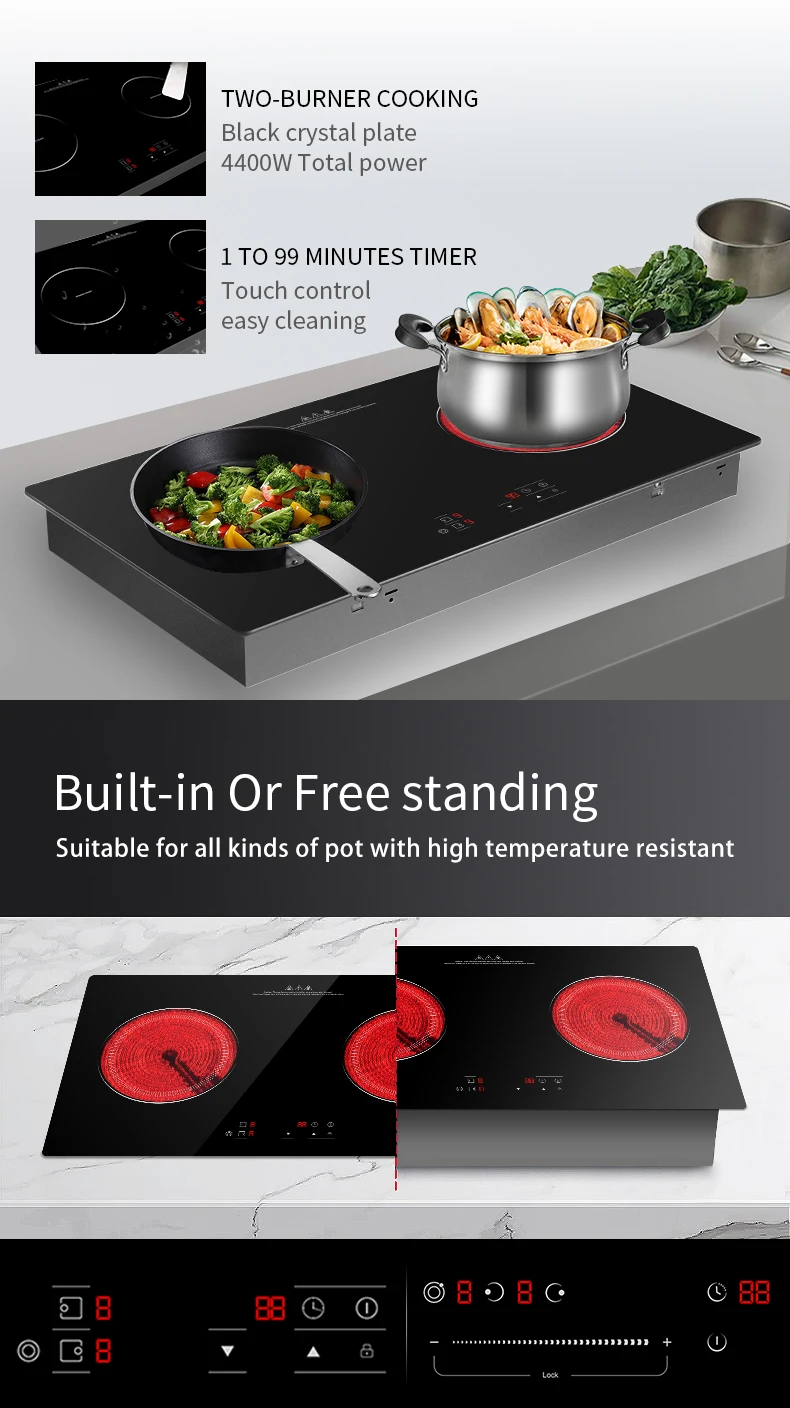 New Design Touch Induction And Ceramic Hob Built In Electric 2 Burner Induction Stove Double