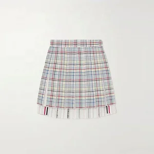 Clothing Manufacturer Custom Spring Summer White High Waist Print Elegant Casual Women Pleated Mini Skirt