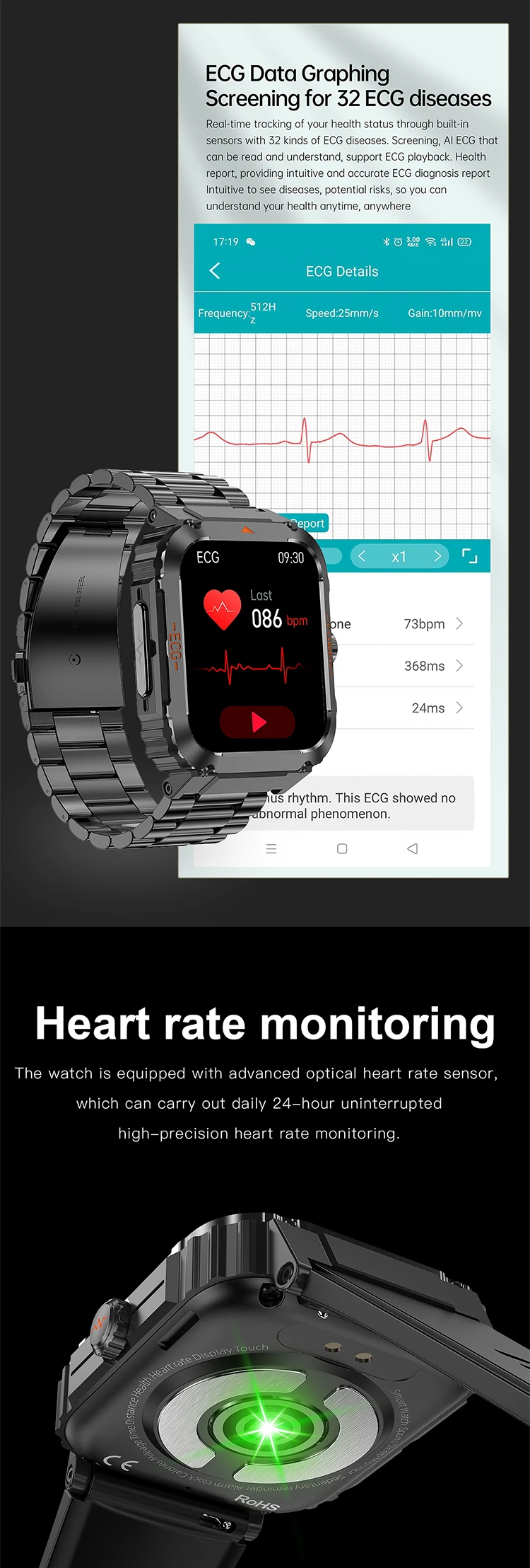 ET550 BT Calling NFC Blood Oxygen glucose pressure Monitoring with ECG AI medical diagnosis fitness tracker Smartwatch Et550