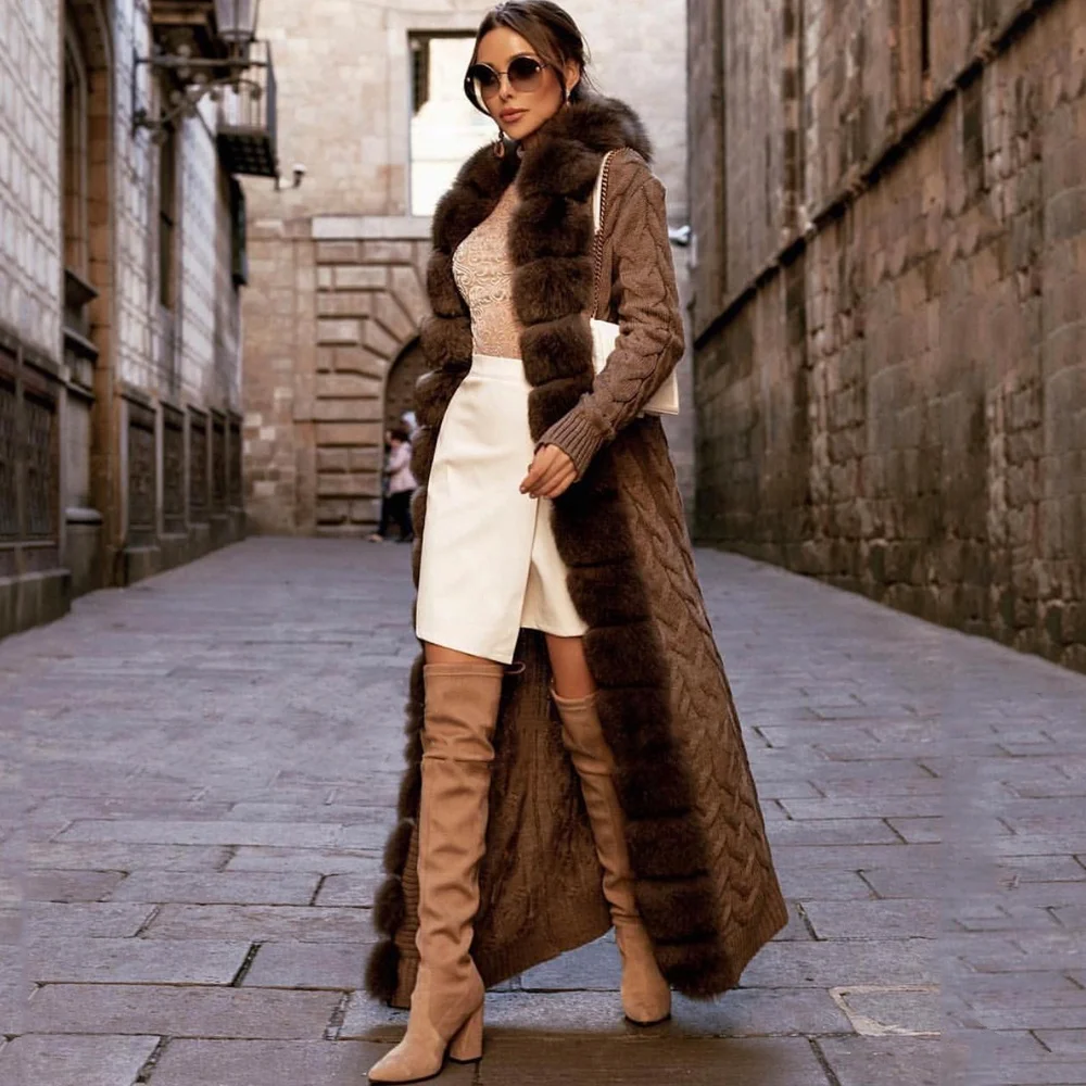 Manteau Fausse Fourrure Femme Long - Cardigan Parka Hiver - Polyester Chaud - Taille M à XXXXXL