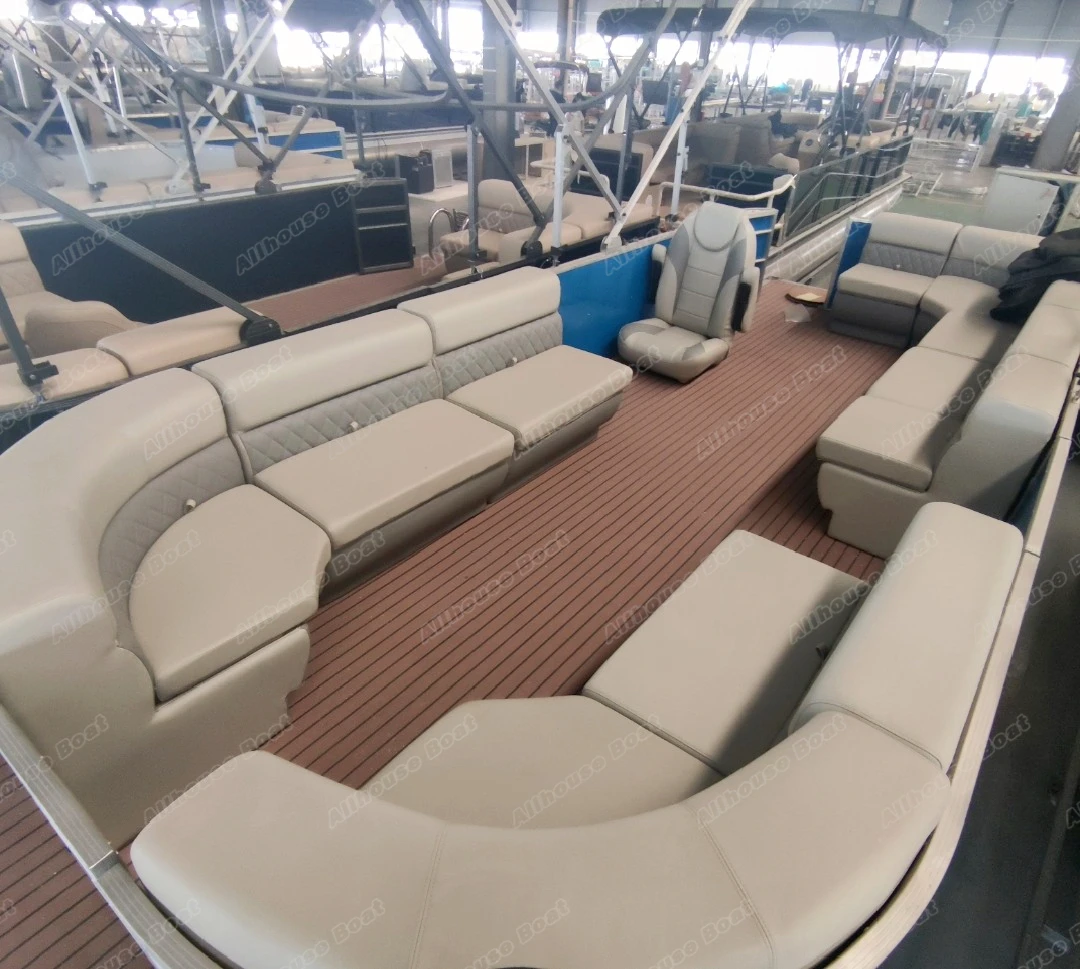 Custom Professional River Crossing Float Tube Party Luxury Aluminium Boat Pontoons Floating Pontoon Boat with Motor and Trailer