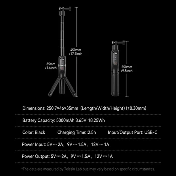 TELESIN Action Camera Accessories for Go Pro Hero12 11 10 9 Max 5000mAh Rechargeable Tripod Remote Control Selfie Stick detail image