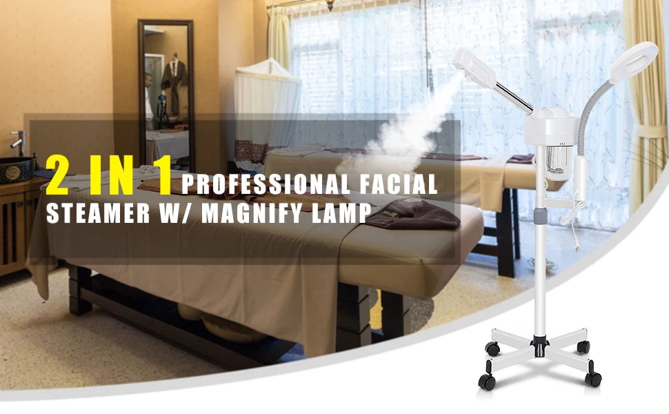 2 In 1 Facial Steamer With Magnifying Lamp Light,Hot And Cold Spa Ionic