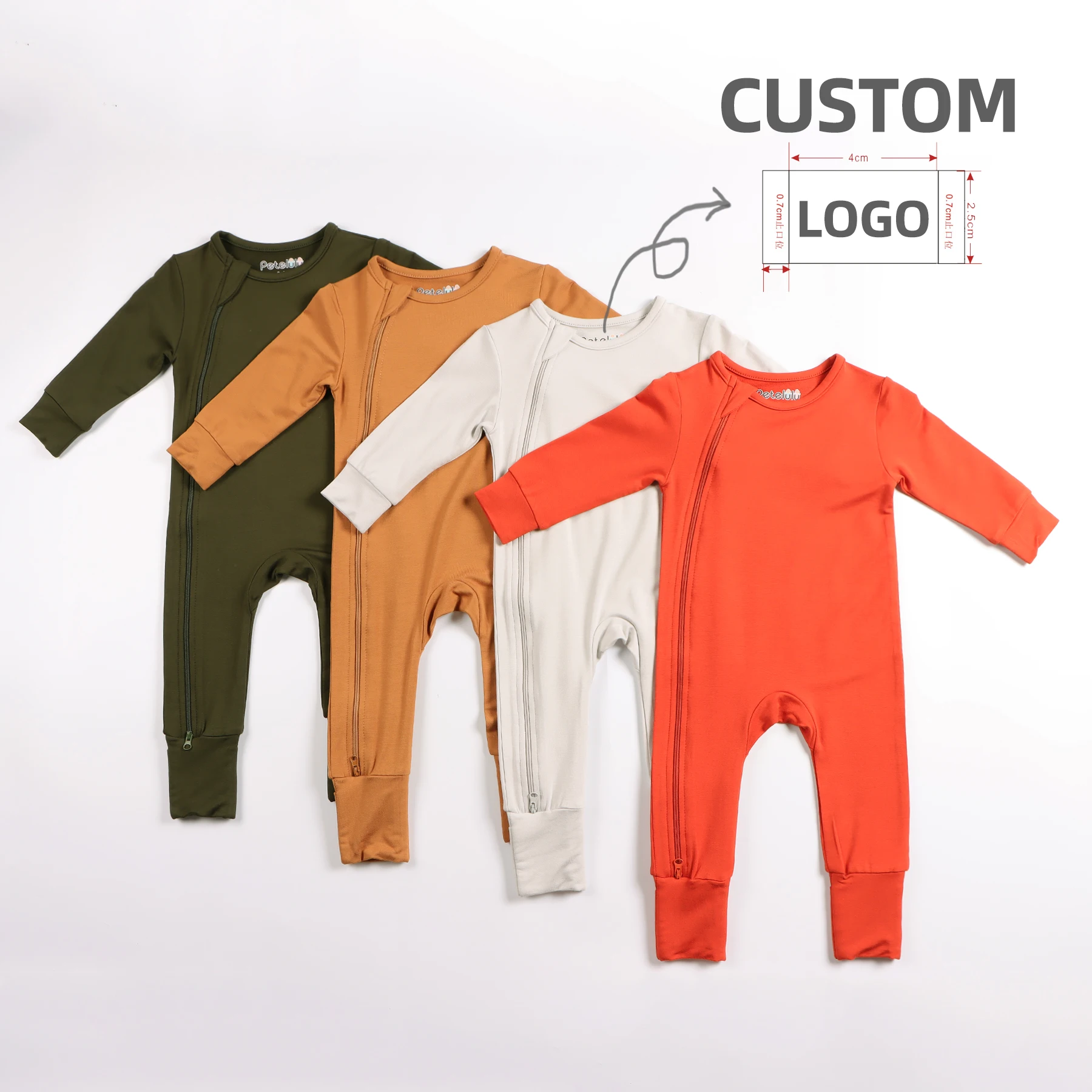 Customize Infant Zipper Onesie Long Sleeve Baby Clothes For Baby Boys