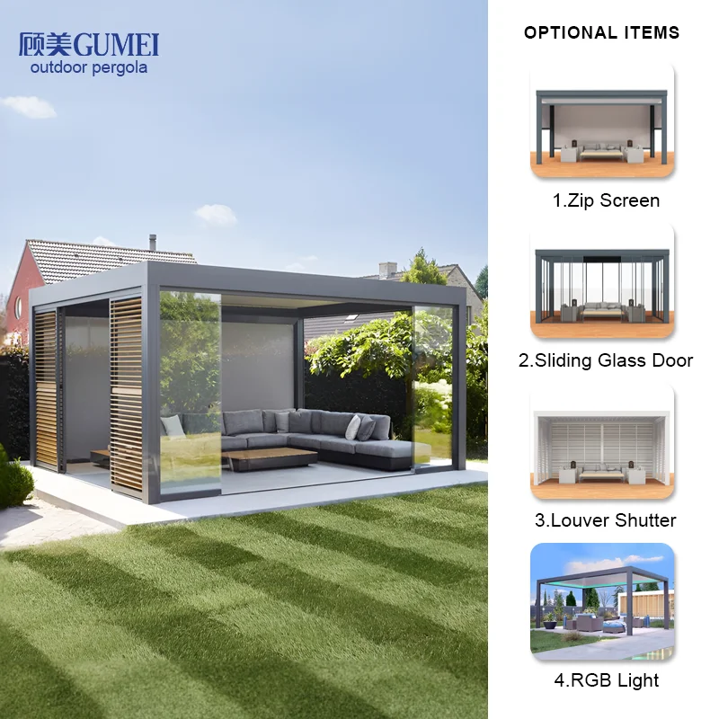 Modern Automatic Patio Gazebo Outdoor Arches Bioclimatic Aluminium Pergola Opening Louvred Roof