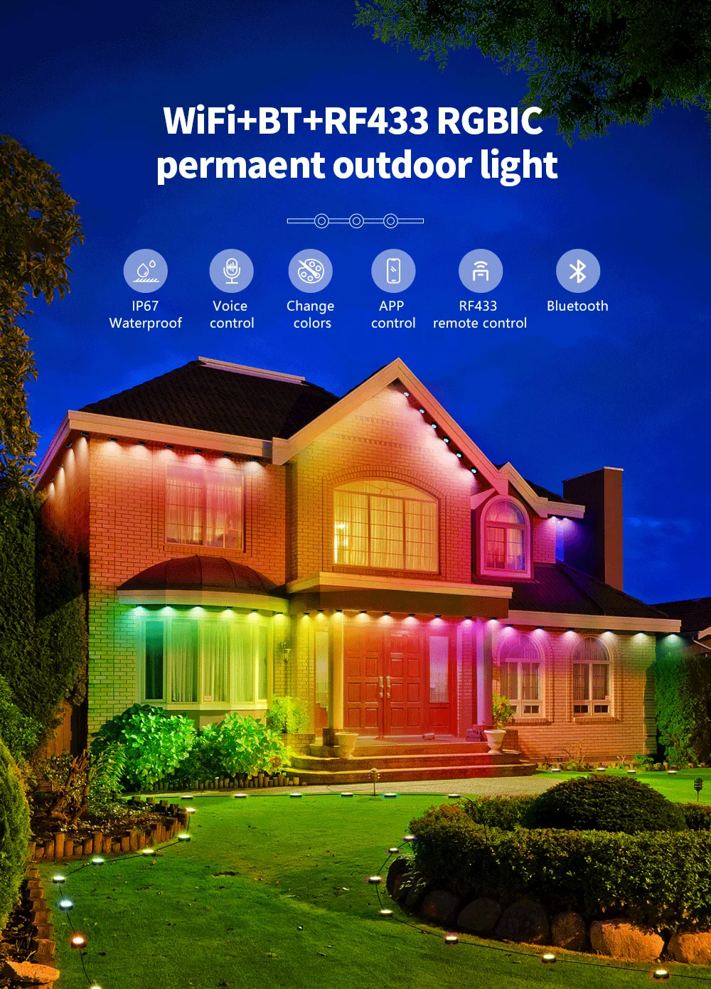 Banqcn Smart Outdoor Lights 15m 30lamps Permanent Rgbic Led Point Light Waterproof And Ir Wifi