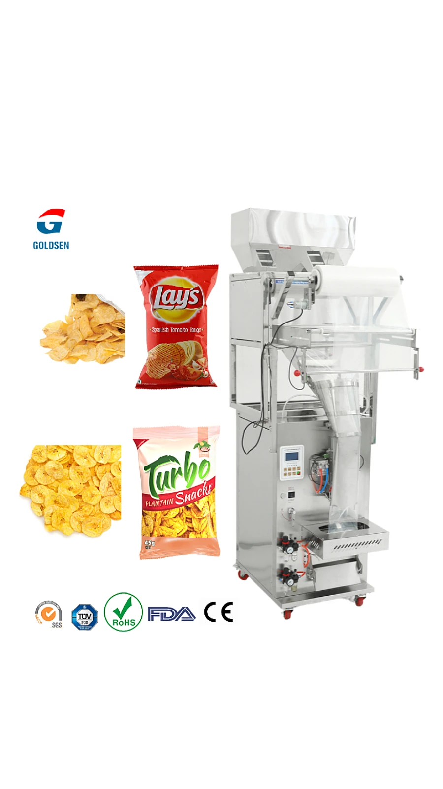 Mini Snack Food Potato Chips Microwave Popcorn Packing Machine With Nitrogen For Snacks Plantain 5874