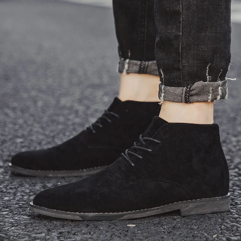 Lace up High Top Pointed Toe Flat Autumn Dress Shoes Size 39-46 Faux Suede  Leather for Men