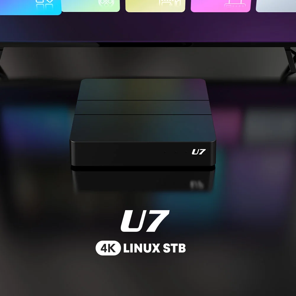 LINUX IPTV Box U7 Hisilicon Quad Core ARM A53 1.2GHz 1GB RAM 8GB ROM 2.4G/5G Dual Band WiFi Dual Antenna 4K Linux IP TV BOX