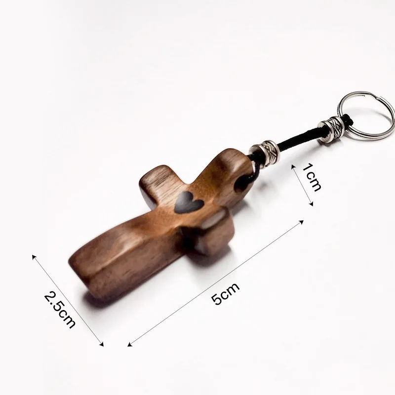 Nicro Creative Mini Walnut Crafts Stress Relief Gifts Wooden Cross Keychain Easter Souvenir Christian Prayer Gift Key Chain